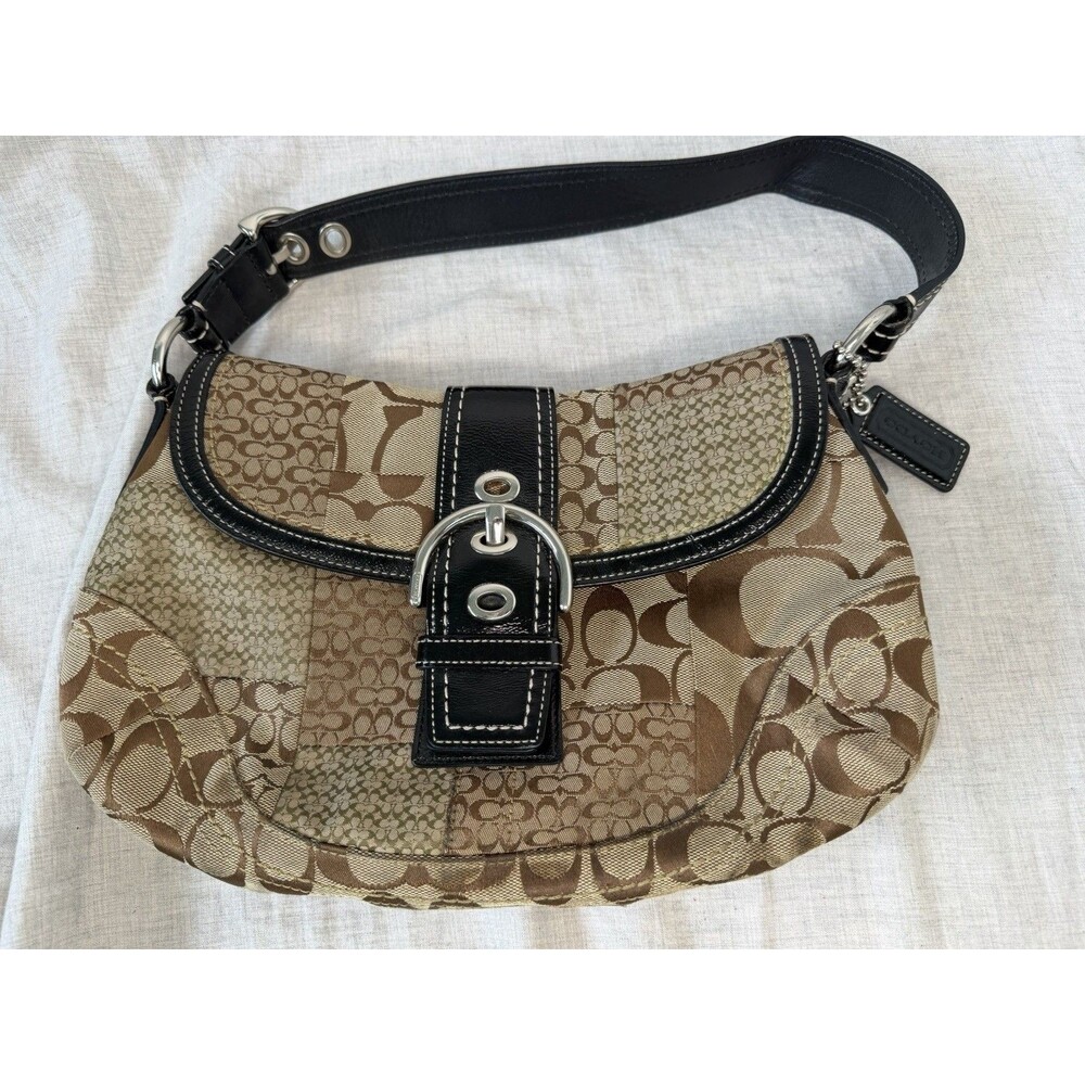 VTG Coach F12316 Soho Brown Black Signature C Canvas Patchwork Shoulder Bag Y2K